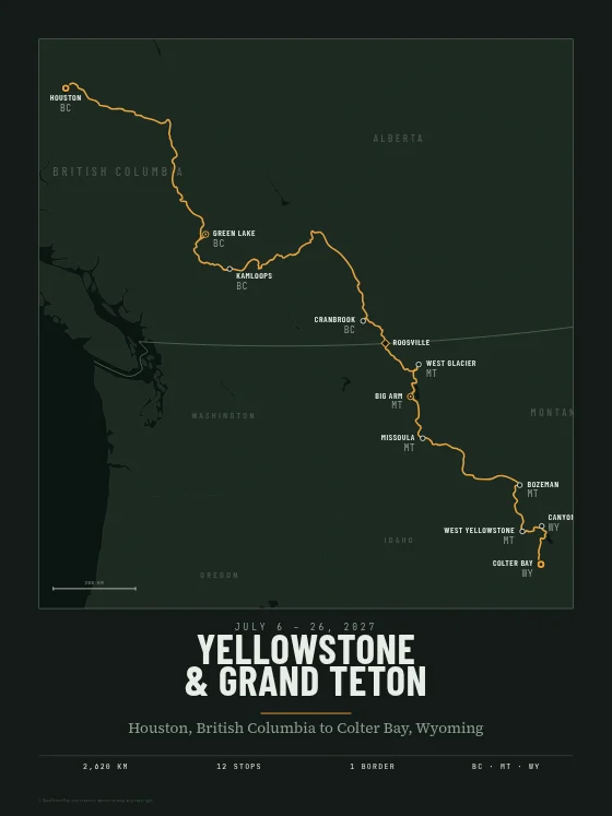 Timberline style: pale ink and an amber route line on deep spruce